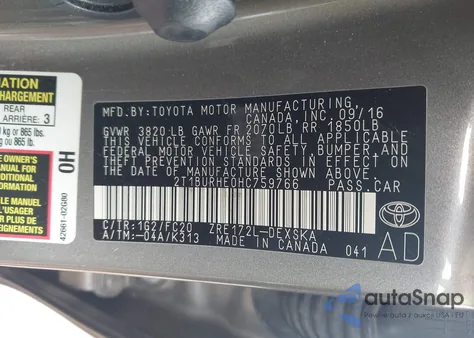 2017 Toyota Corolla Se from USA, damaged, VIN 2T1BURHE0HC759766
